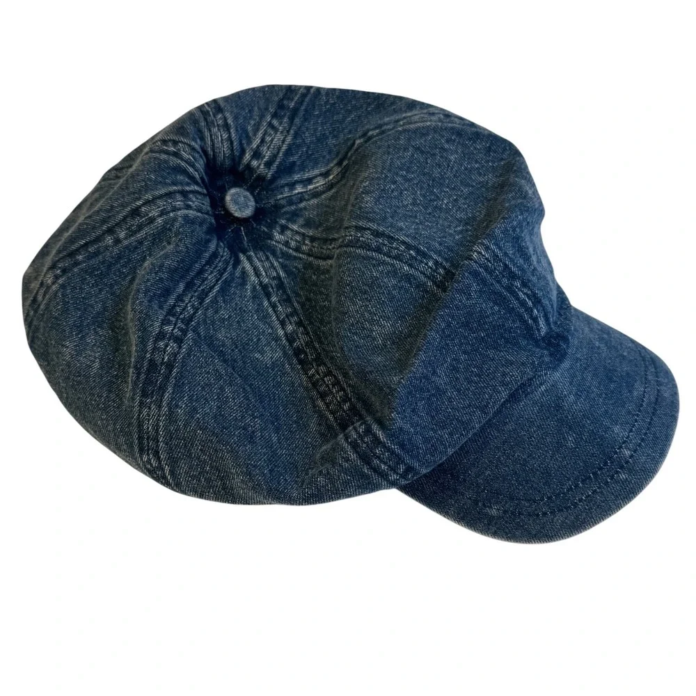 Cara Park Blue Denim Newsboy Cap Baker Boy Hat Acid Wash Cotton One Size
